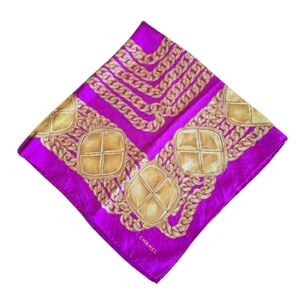 Chanel Fushia Pink Gold Vintage Square Silk Scarf